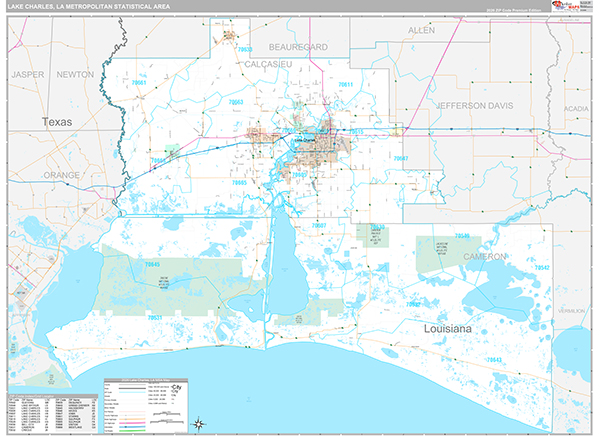 Lake Charles Metro Area Wall Map Premium Style